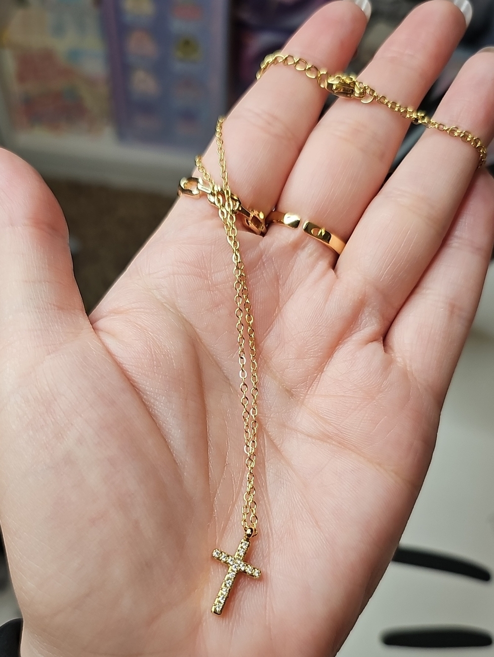 Gold Or Silver Cross Necklace Embellised 18in Chain New Steel - Picture 1 of 6